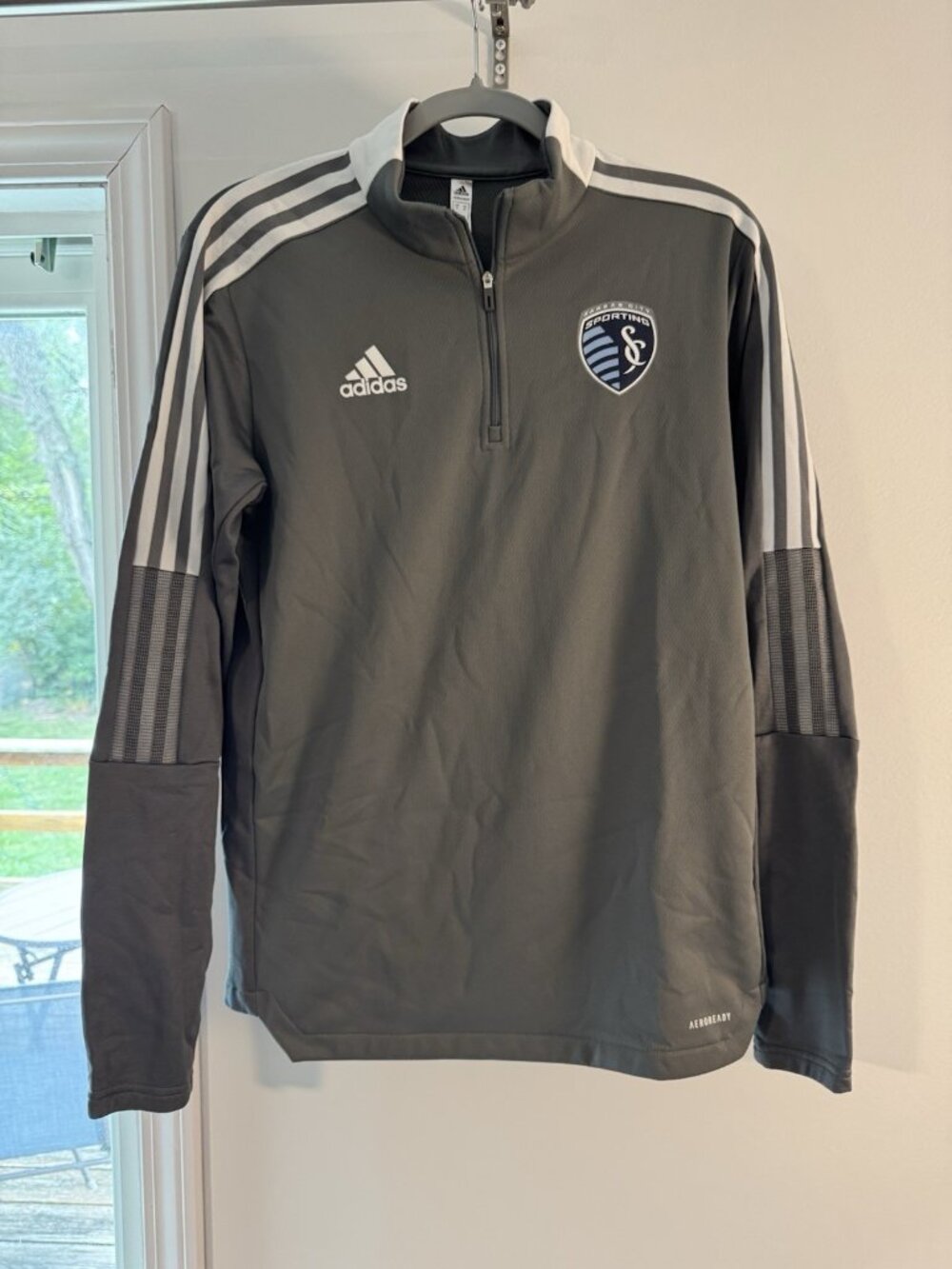 Adidas Sporting KC Quarter-Zip Pullover Men's M Gray